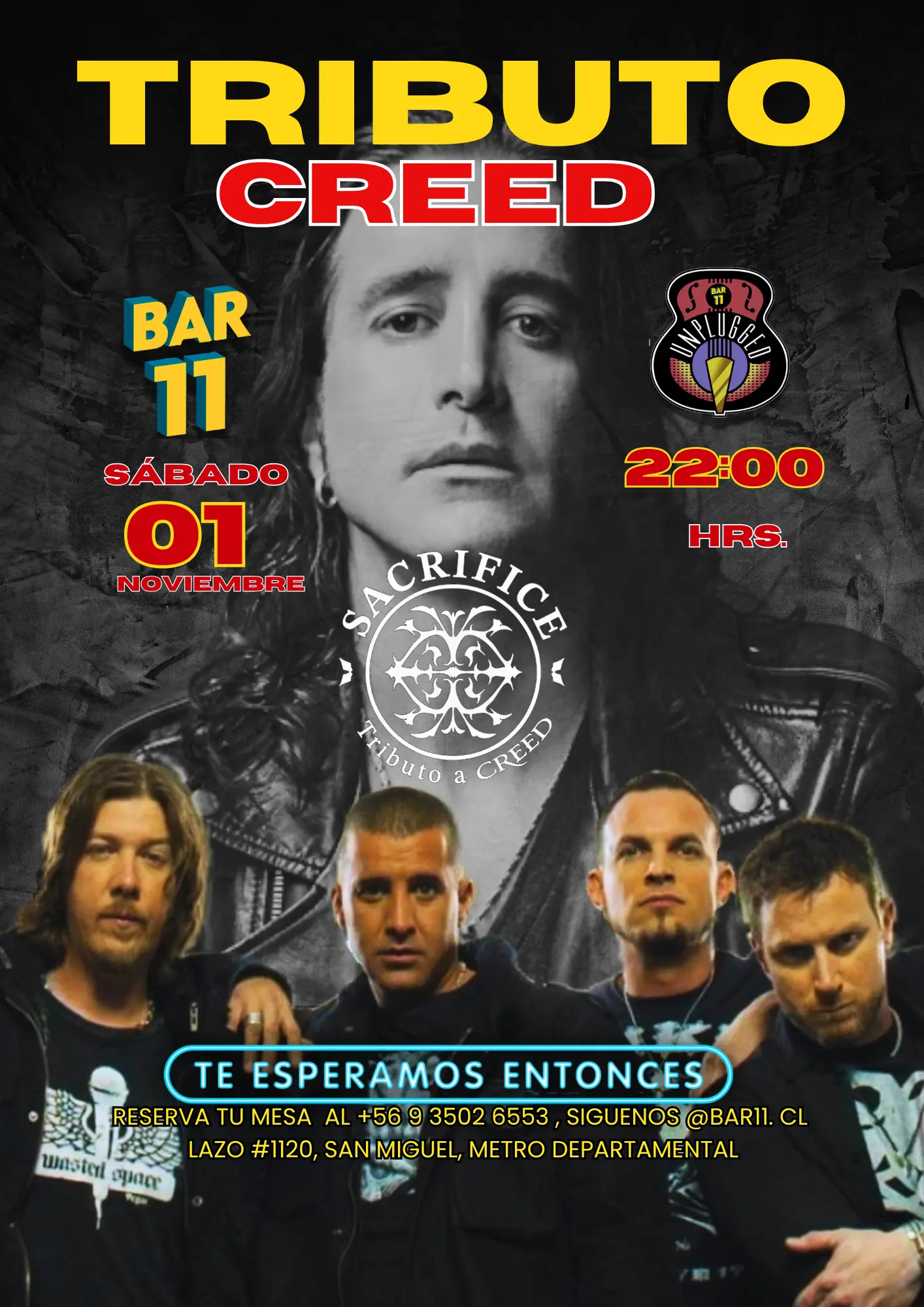 Tributo Creed Unplugged en Bar 11, Sábado 1 de noviembre